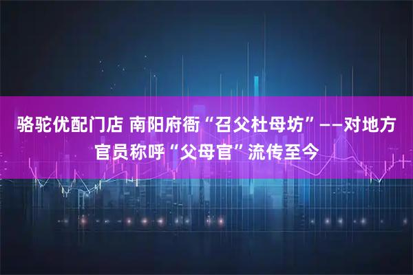 骆驼优配门店 南阳府衙“召父杜母坊”——对地方官员称呼“父母官”流传至今